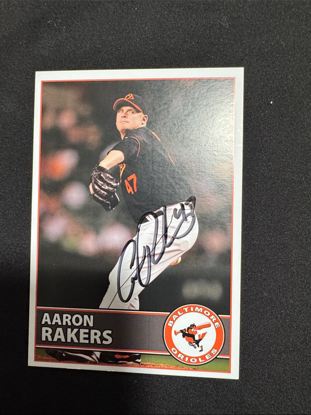 Baltimore Orioles Aaron Rakers Autographed Card - Black & Orange mlb